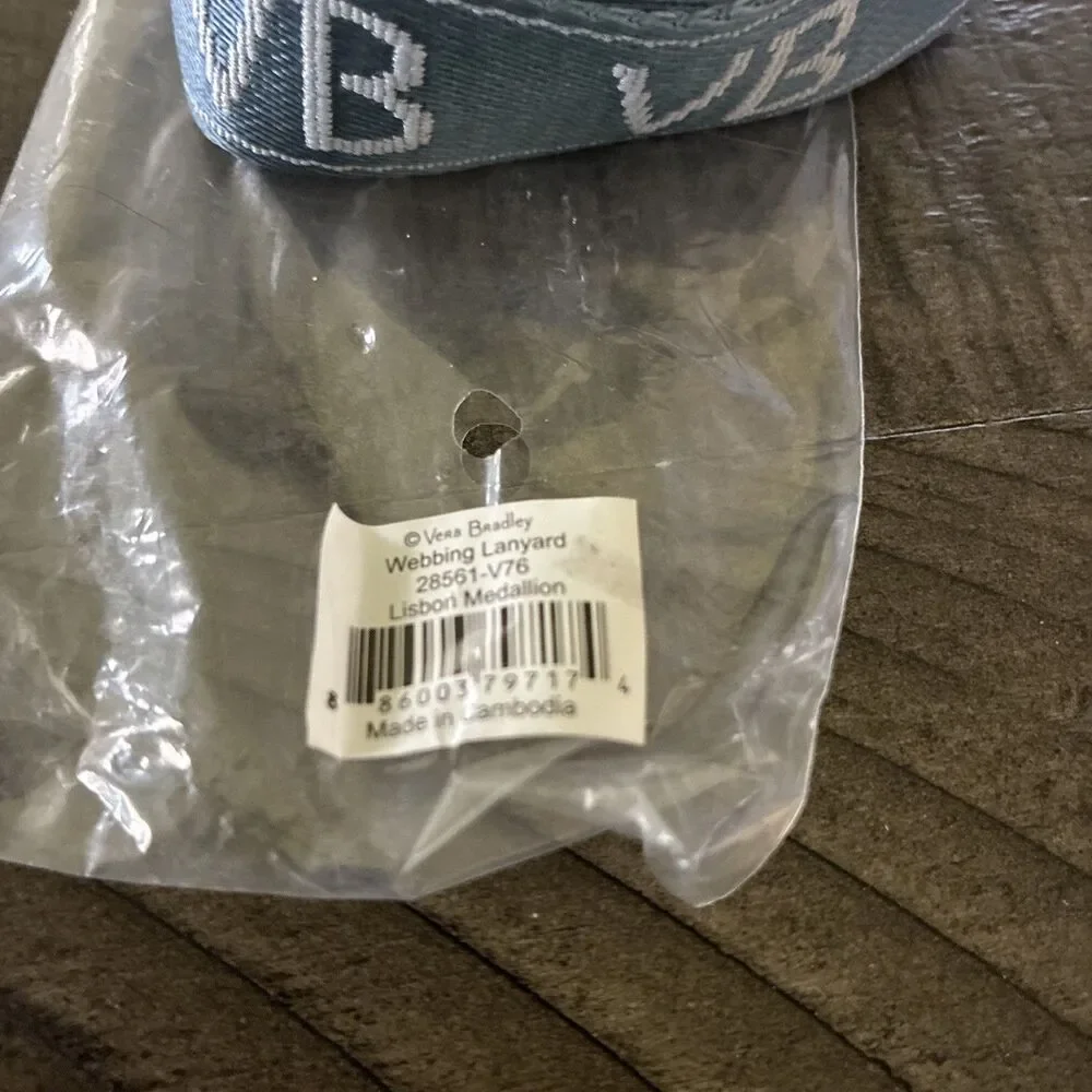 Vera Bradley Blue Logo Webbing Badge Lanyard  1 Inch Wide Lisbon Medallion NEW